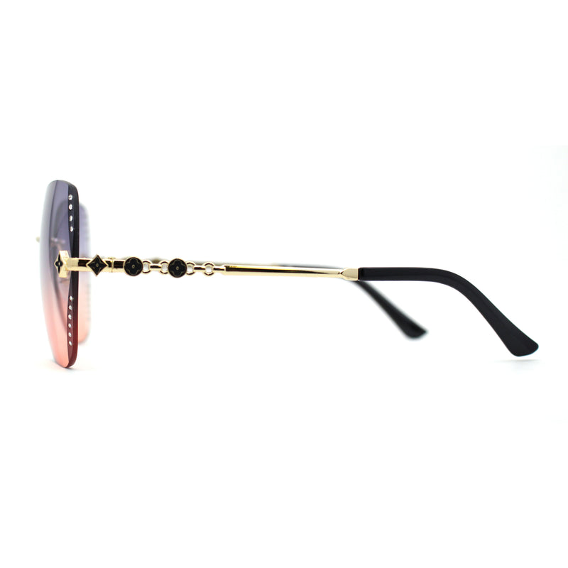 Womens Rimless Oversized Butterfly Rhinestone Bevel Lens Sunglasses