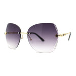 Womens Rimless Oversized Butterfly Rhinestone Bevel Lens Sunglasses