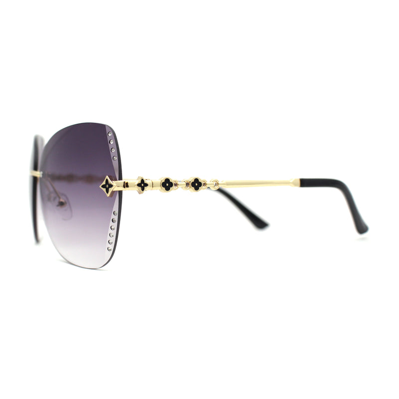 Womens Rimless Oversized Butterfly Rhinestone Bevel Lens Sunglasses