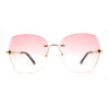 Womens Rimless Oversized Butterfly Rhinestone Bevel Lens Sunglasses