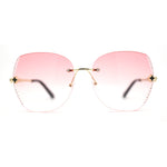 Womens Rimless Oversized Butterfly Rhinestone Bevel Lens Sunglasses