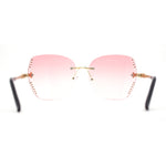 Womens Rimless Oversized Butterfly Rhinestone Bevel Lens Sunglasses