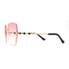 Womens Rimless Oversized Butterfly Rhinestone Bevel Lens Sunglasses