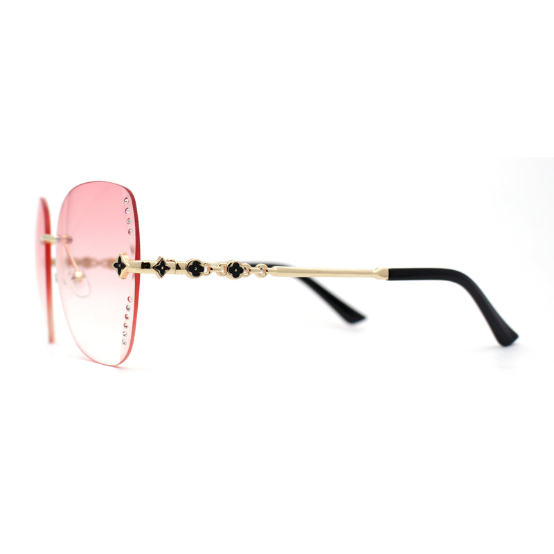 Womens Rimless Oversized Butterfly Rhinestone Bevel Lens Sunglasses