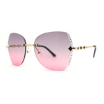 Womens Rimless Oversized Butterfly Rhinestone Bevel Lens Sunglasses