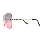 Womens Rimless Oversized Butterfly Rhinestone Bevel Lens Sunglasses