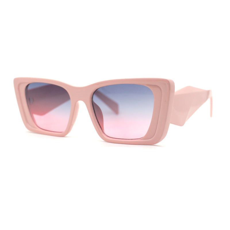 Beveled Frame Squared Mod Cat Eye Geometric Arm Plastic Sunglasses