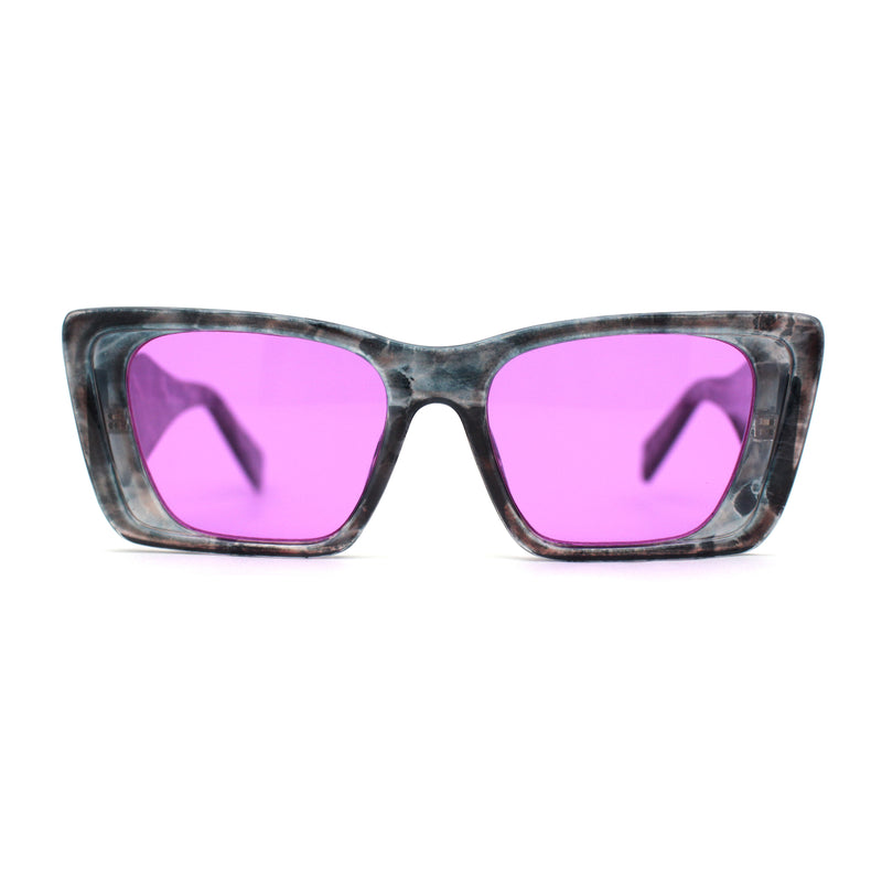 Beveled Frame Squared Mod Cat Eye Geometric Arm Plastic Sunglasses