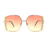 Womens Intricate Rhinestone Jewel Trim Metal Oversized Sunglasses