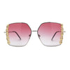 Womens Intricate Rhinestone Jewel Trim Metal Oversized Sunglasses