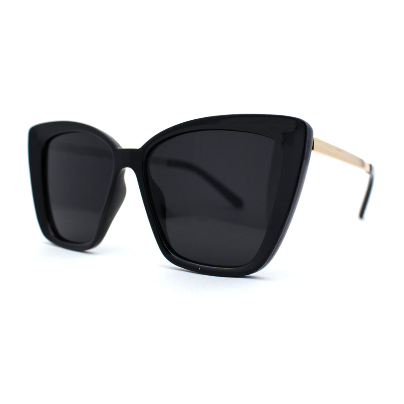 Womens Oversized Cat Eye Chic Metal Arm Plastic Sunglasses