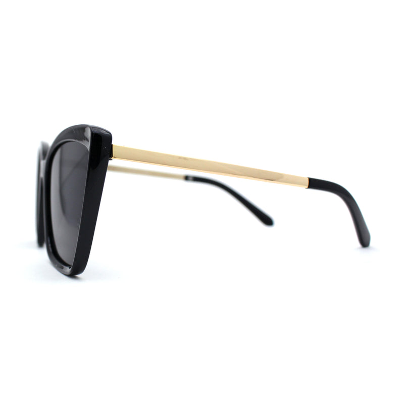 Womens Oversized Cat Eye Chic Metal Arm Plastic Sunglasses