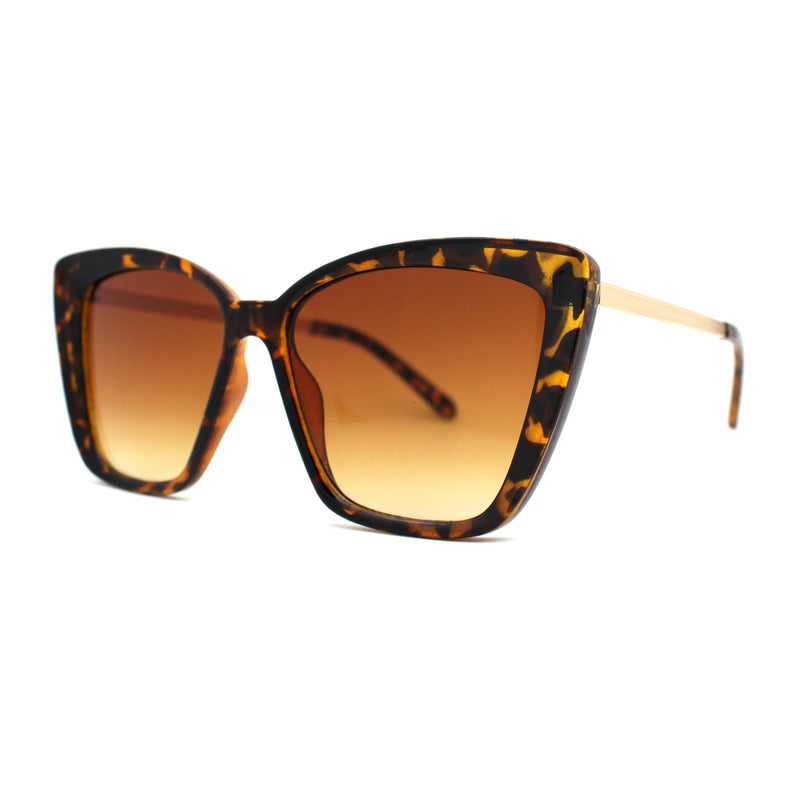 Womens Oversized Cat Eye Chic Metal Arm Plastic Sunglasses