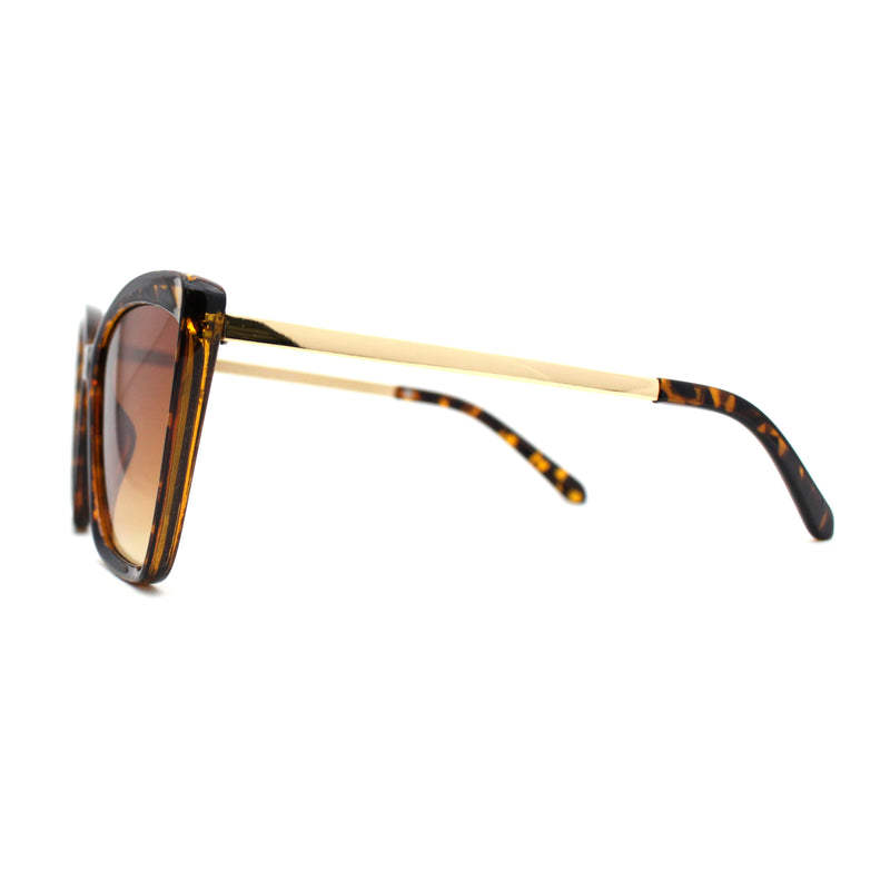Womens Oversized Cat Eye Chic Metal Arm Plastic Sunglasses