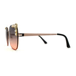 Intricate Metal Jewel Pearl Trim Rimless Metal Rim Butterfly Sunglasses