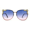 Intricate Metal Jewel Pearl Trim Rimless Metal Rim Butterfly Sunglasses