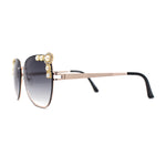 Intricate Metal Jewel Pearl Trim Rimless Metal Rim Butterfly Sunglasses