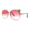 Intricate Metal Jewel Pearl Trim Rimless Metal Rim Butterfly Sunglasses