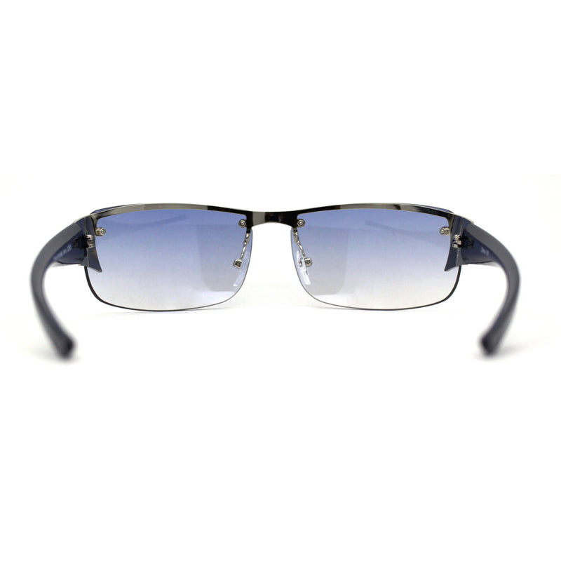 Mens Rimless Wrap Narrow Rectangle 90s Metal Rim Designer OG Sunglasses