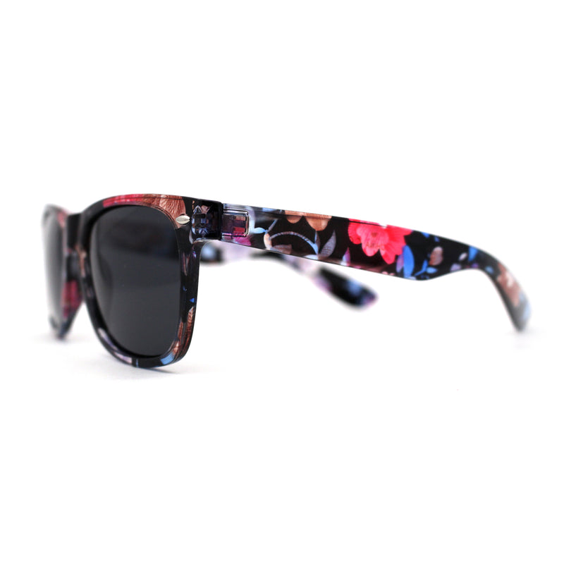 No glare Polarized Iconic Hipster Horn Rim Flower Print Sunglasses