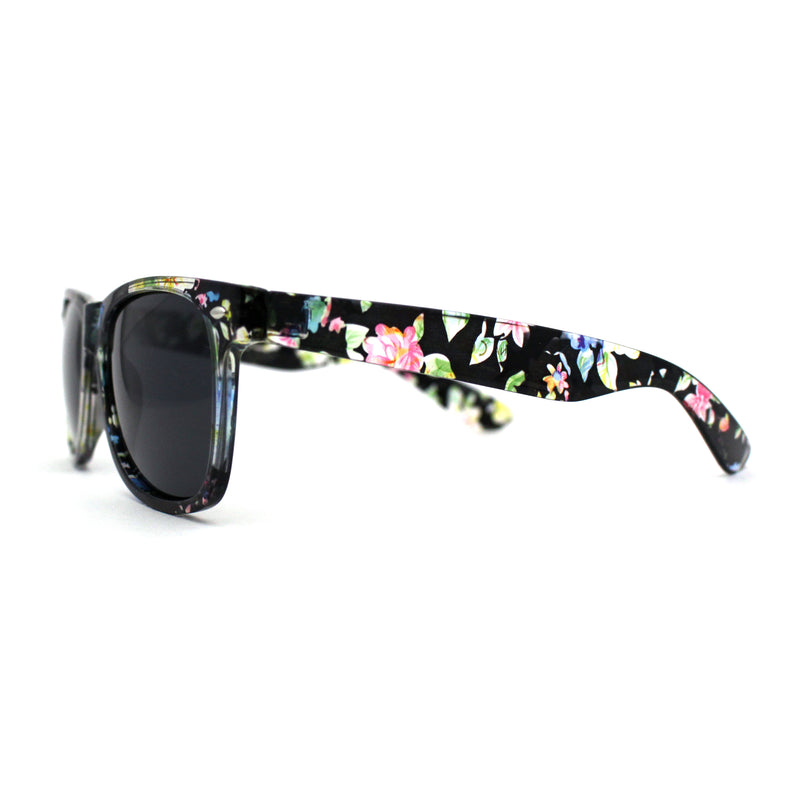 No glare Polarized Iconic Hipster Horn Rim Flower Print Sunglasses