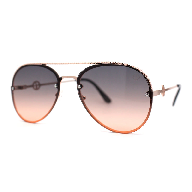Womens Luxury Metal Deco Designer Rimless Pilots Sunglasses