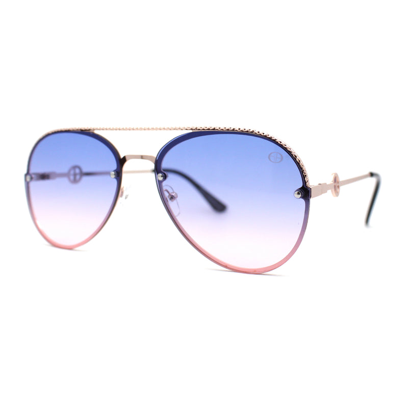 Womens Luxury Metal Deco Designer Rimless Pilots Sunglasses