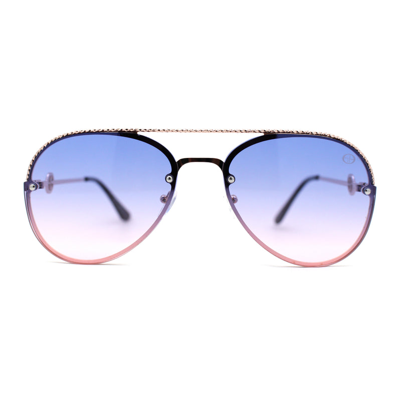 Womens Luxury Metal Deco Designer Rimless Pilots Sunglasses