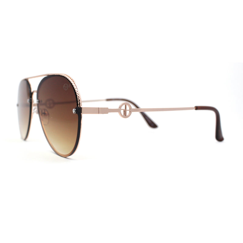 Womens Luxury Metal Deco Designer Rimless Pilots Sunglasses