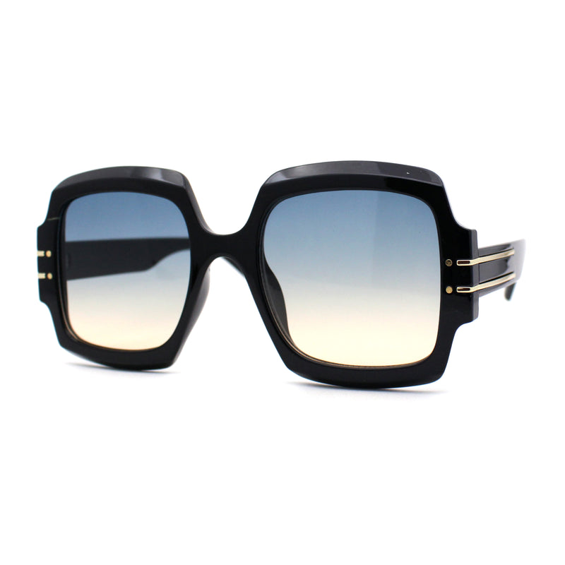 Oversized Mob Retro Thick Beveled Plastic Frame Nerdy Rectangle Sunglasses