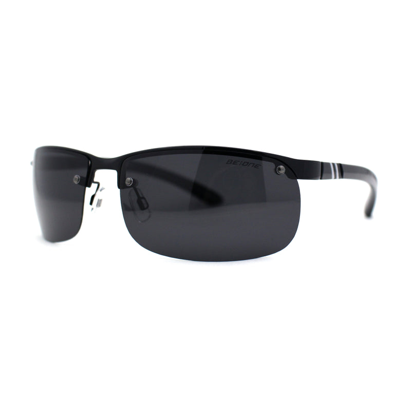 Polarized Metal Half Rim Wrap Rectangular Agent Sunglasses