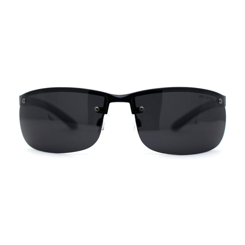 Polarized Metal Half Rim Wrap Rectangular Agent Sunglasses