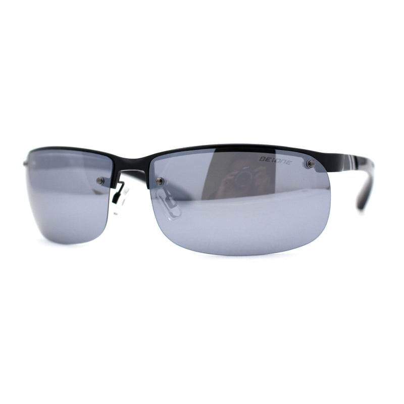 Polarized Metal Half Rim Wrap Rectangular Agent Sunglasses