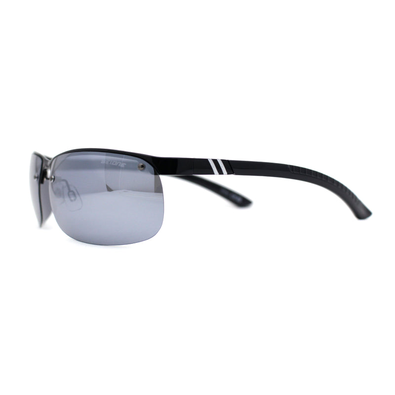 Polarized Metal Half Rim Wrap Rectangular Agent Sunglasses