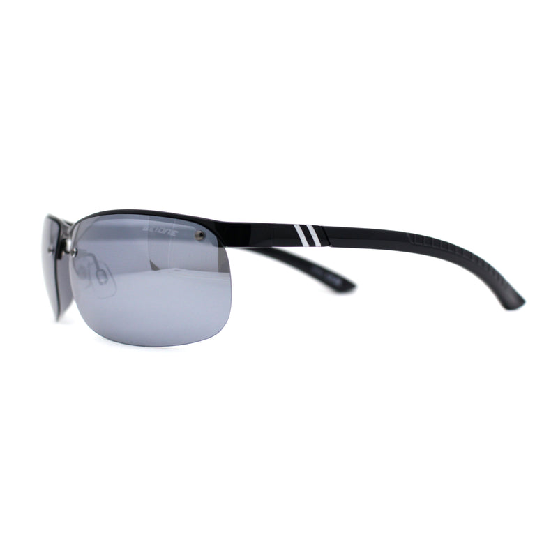 Polarized Metal Half Rim Wrap Rectangular Agent Sunglasses