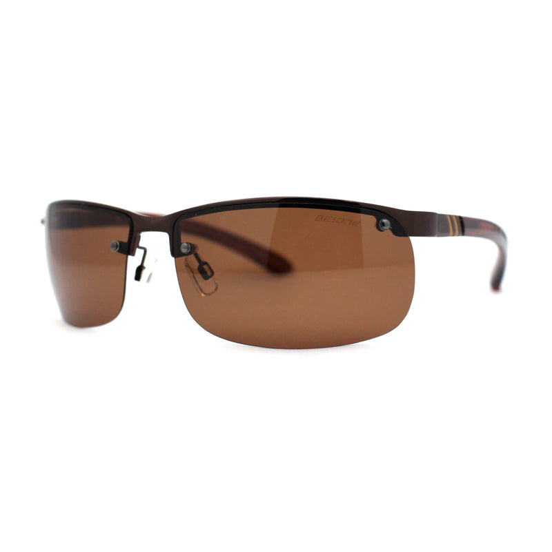 Polarized Metal Half Rim Wrap Rectangular Agent Sunglasses