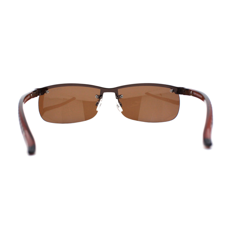 Polarized Metal Half Rim Wrap Rectangular Agent Sunglasses