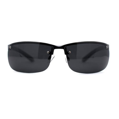Polarized Metal Half Rim Wrap Rectangular Agent Sunglasses