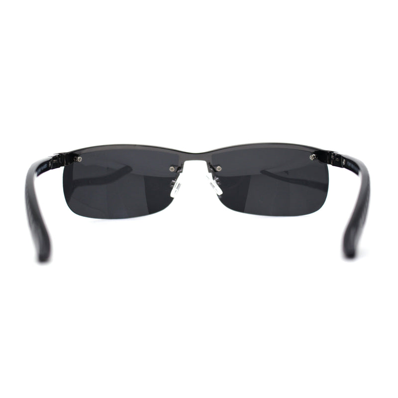 Polarized Metal Half Rim Wrap Rectangular Agent Sunglasses