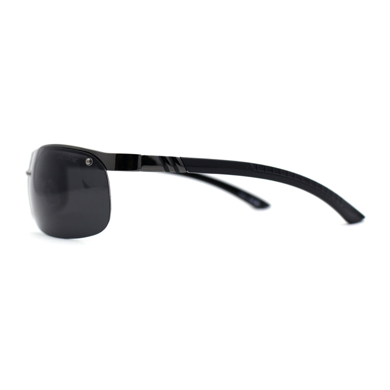 Polarized Metal Half Rim Wrap Rectangular Agent Sunglasses