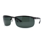 Polarized Metal Half Rim Wrap Rectangular Agent Sunglasses