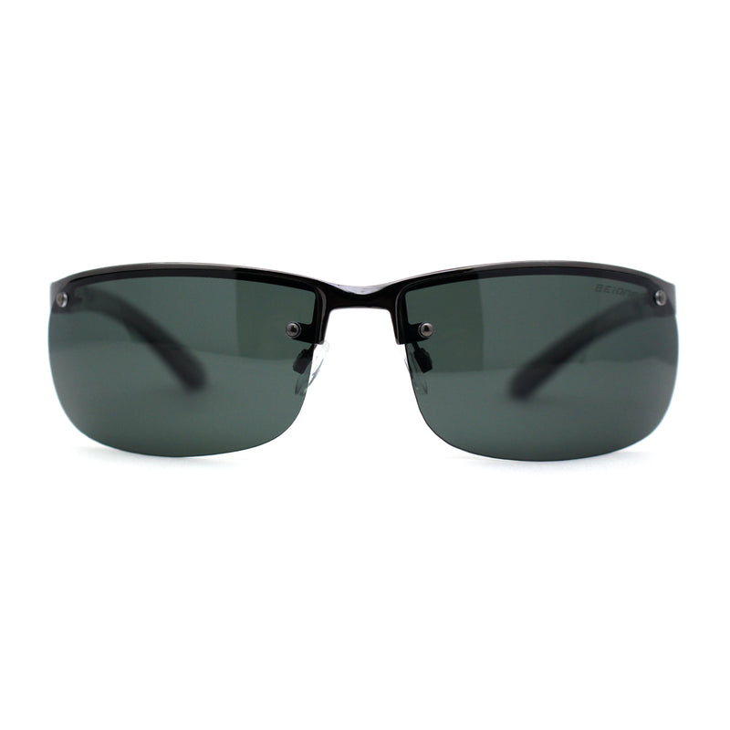 Polarized Metal Half Rim Wrap Rectangular Agent Sunglasses