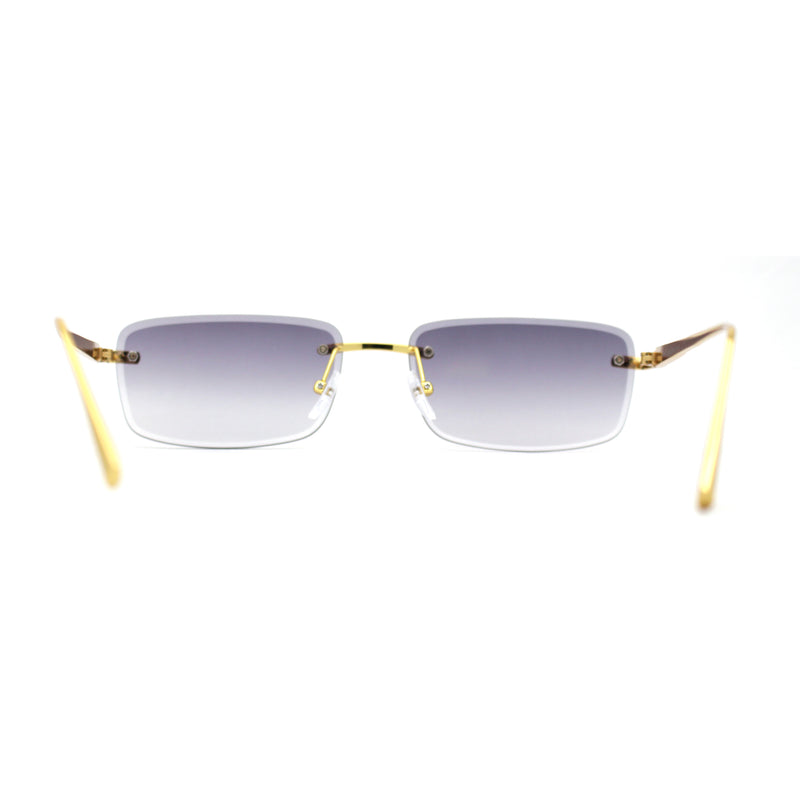 Classic Rimless Narrow Rectangle Metal Rim 90s Pimp Sunglasses