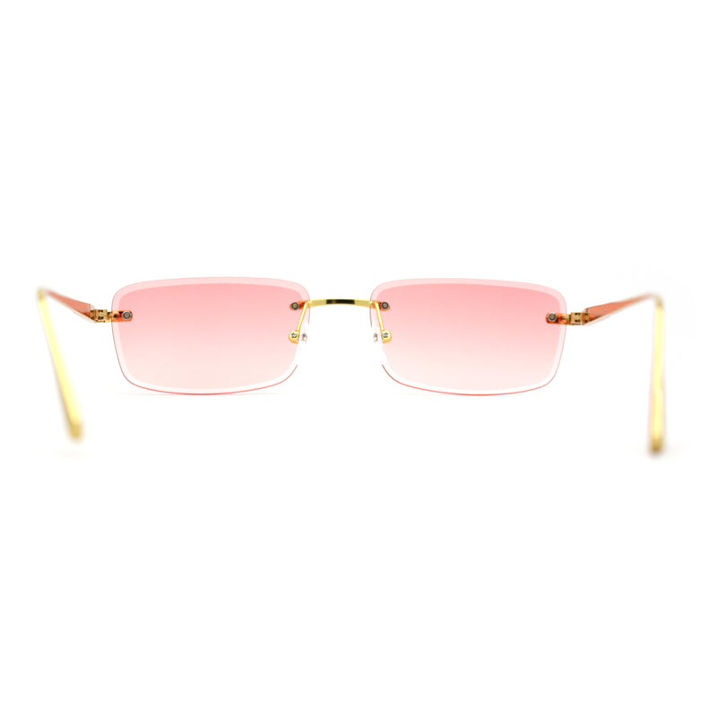 Classic Rimless Narrow Rectangle Metal Rim 90s Pimp Sunglasses