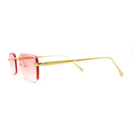 Classic Rimless Narrow Rectangle Metal Rim 90s Pimp Sunglasses