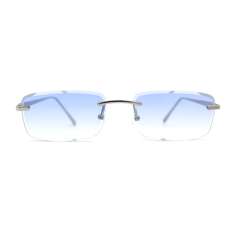 Classic Rimless Narrow Rectangle Metal Rim 90s Pimp Sunglasses