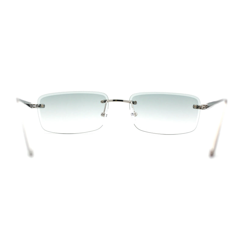 Classic Rimless Narrow Rectangle Metal Rim 90s Pimp Sunglasses