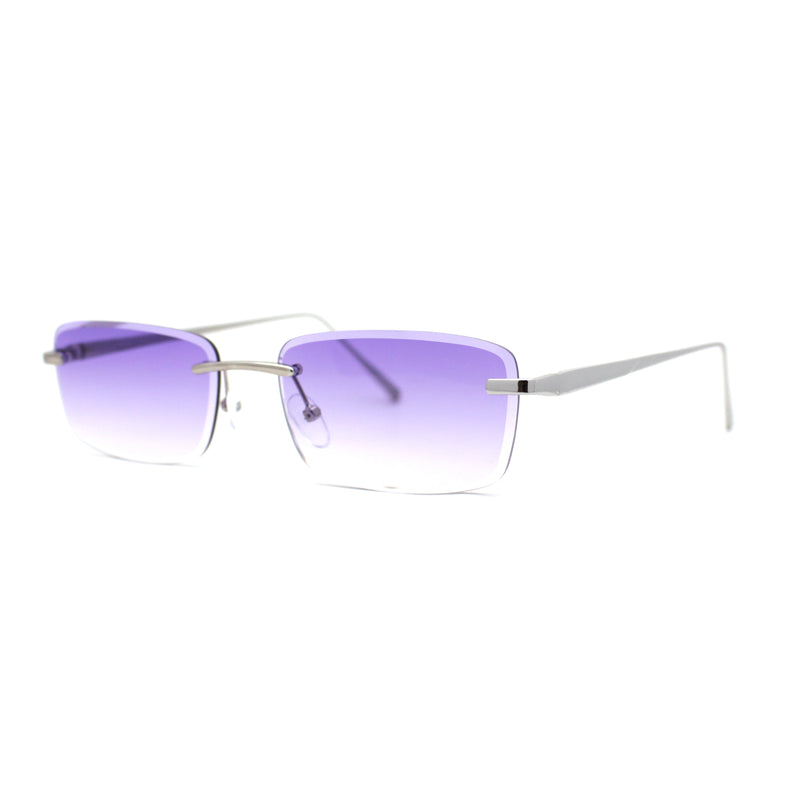 Classic Rimless Narrow Rectangle Metal Rim 90s Pimp Sunglasses