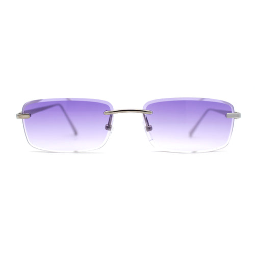 Classic Rimless Narrow Rectangle Metal Rim 90s Pimp Sunglasses