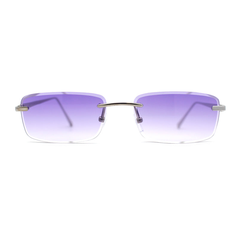 Classic Rimless Narrow Rectangle Metal Rim 90s Pimp Sunglasses